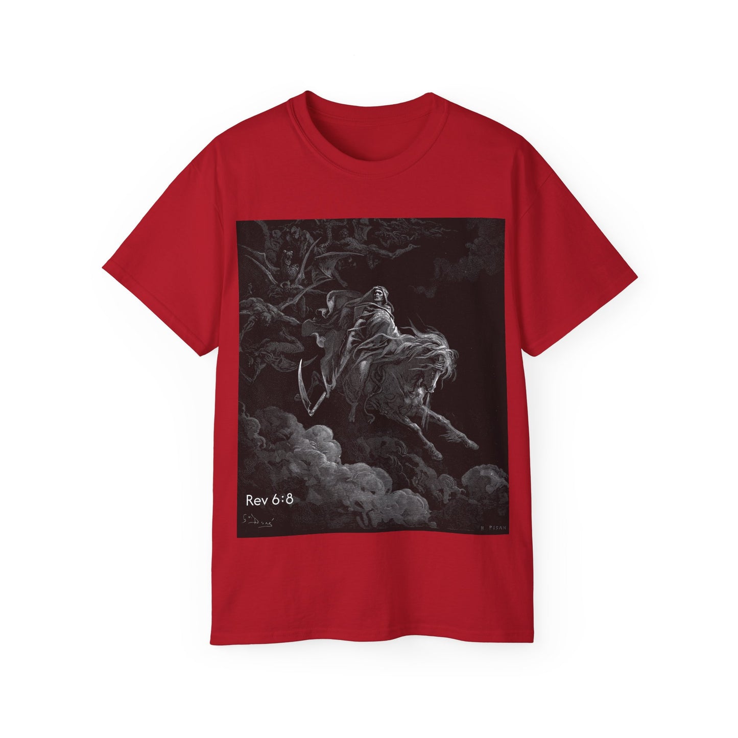 "And behold I saw a pale horse. . ." Tee — 'Rev 6:8' Gothic Illustration Cotton Shirt