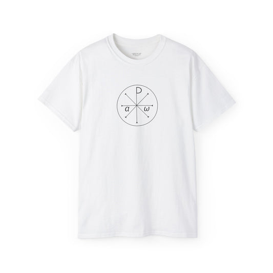 Unisex Ultra Cotton Tee with Chi-Rho Christian symbol, perfect for Christians