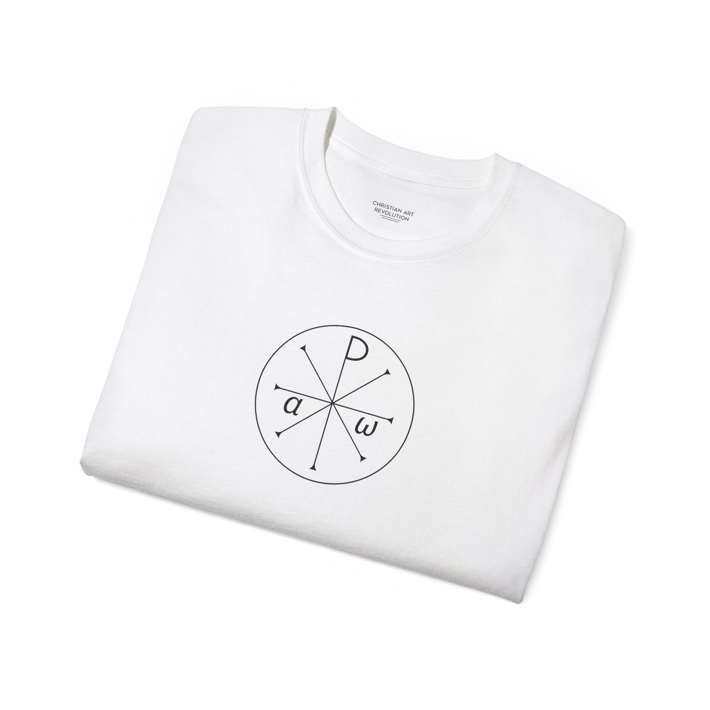 Unisex Ultra Cotton Tee with Chi-Rho Christian symbol, perfect for Christians