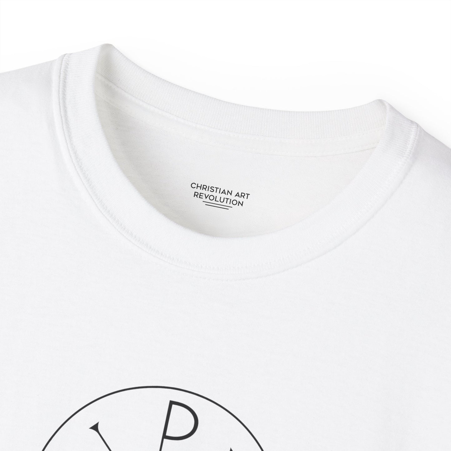Unisex Ultra Cotton Tee with Chi-Rho Christian symbol, perfect for Christians